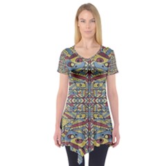 Multicolor Abstract Short Sleeve Tunic 