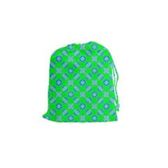 Mod Blue Circles On Bright Green Drawstring Pouches (small) 