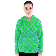 Mod Blue Circles On Bright Green Women s Zipper Hoodie