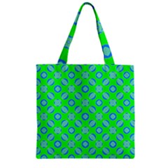 Mod Blue Circles On Bright Green Zipper Grocery Tote Bag