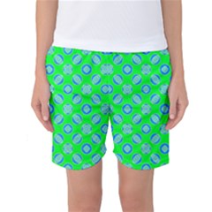 Mod Blue Circles On Bright Green Women s Basketball Shorts