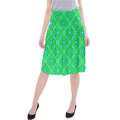 Mod Blue Circles On Bright Green Midi Beach Skirt