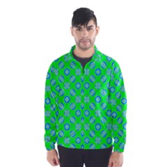 Mod Blue Circles On Bright Green Wind Breaker (men)