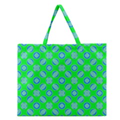 Mod Blue Circles On Bright Green Zipper Large Tote Bag