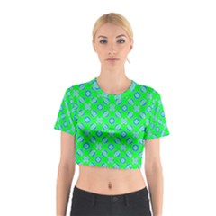 Mod Blue Circles On Bright Green Cotton Crop Top