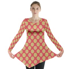 Mod Yellow Circles On Orange Long Sleeve Tunic  by BrightVibesDesign