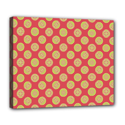 Mod Yellow Circles On Orange Deluxe Canvas 24  X 20  