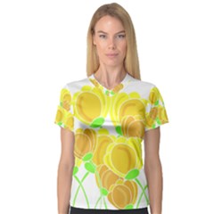 Yellow Flowers Women s V-neck Sport Mesh Tee