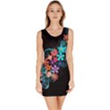 Coorful Flower Design On Black Background Sleeveless Bodycon Dress View1