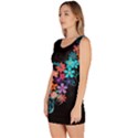 Coorful Flower Design On Black Background Sleeveless Bodycon Dress View2