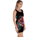 Coorful Flower Design On Black Background Sleeveless Bodycon Dress View3