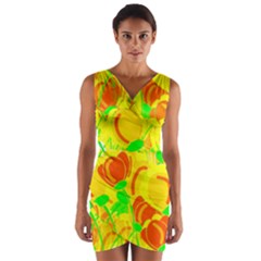 Yellow Garden Wrap Front Bodycon Dress