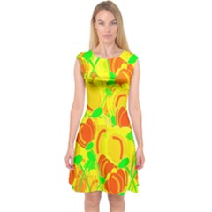 Yellow Garden Capsleeve Midi Dress