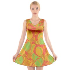 Orange Garden V-neck Sleeveless Skater Dress by Valentinaart