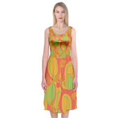 Orange Garden Midi Sleeveless Dress