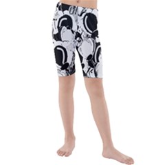 Black And White Garden Kids  Mid Length Swim Shorts