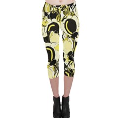 Yellow Abstract Garden Capri Leggings 