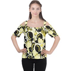 Yellow Abstract Garden Women s Cutout Shoulder Tee