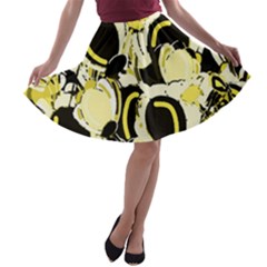 Yellow Abstract Garden A-line Skater Skirt