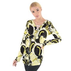 Yellow Abstract Garden Women s Tie Up Tee by Valentinaart