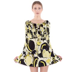 Yellow Abstract Garden Long Sleeve Velvet Skater Dress