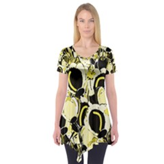 Yellow Abstract Garden Short Sleeve Tunic 