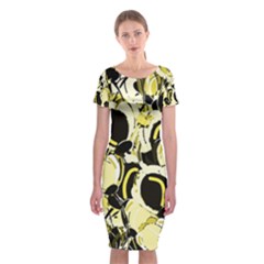 Yellow Abstract Garden Classic Short Sleeve Midi Dress by Valentinaart