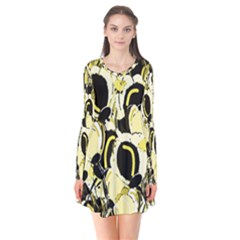 Yellow Abstract Garden Flare Dress