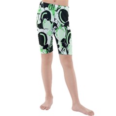 Green Abstract Garden Kids  Mid Length Swim Shorts