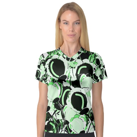 Green Abstract Garden Women s V-neck Sport Mesh Tee by Valentinaart