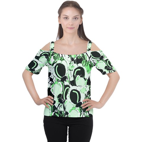 Green Abstract Garden Women s Cutout Shoulder Tee by Valentinaart