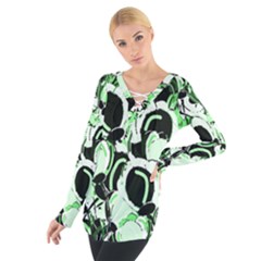 Green Abstract Garden Women s Tie Up Tee