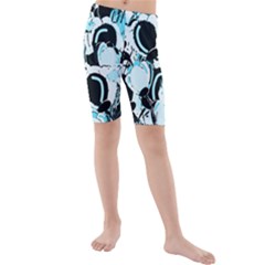 Blue Abstract  Garden Kids  Mid Length Swim Shorts