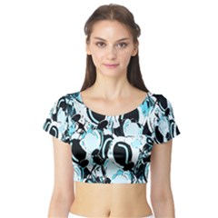 Blue Abstract  Garden Short Sleeve Crop Top (tight Fit) by Valentinaart