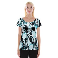 Blue Abstract  Garden Women s Cap Sleeve Top