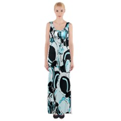 Blue Abstract  Garden Maxi Thigh Split Dress