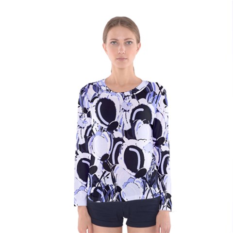 Blue Abstract Floral Design Women s Long Sleeve Tee by Valentinaart