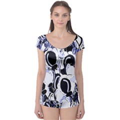 Blue Abstract Floral Design Boyleg Leotard  by Valentinaart