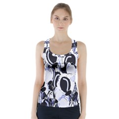 Blue Abstract Floral Design Racer Back Sports Top