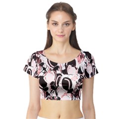 Pink Abstract Garden Short Sleeve Crop Top (tight Fit)