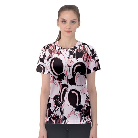 Pink Abstract Garden Women s Sport Mesh Tee by Valentinaart