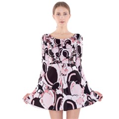 Pink Abstract Garden Long Sleeve Velvet Skater Dress