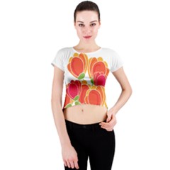 Orange Flowers  Crew Neck Crop Top by Valentinaart