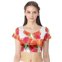 Orange Flowers  Short Sleeve Crop Top (tight Fit) by Valentinaart