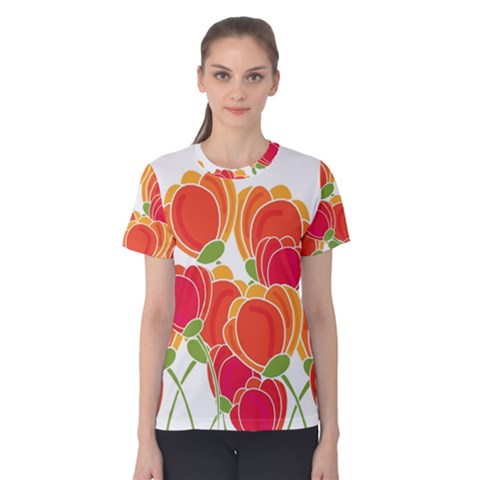 Orange Flowers  Women s Cotton Tee by Valentinaart