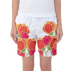 Orange Flowers  Women s Basketball Shorts by Valentinaart