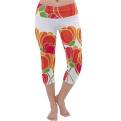 Orange Flowers  Capri Yoga Leggings by Valentinaart