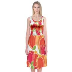 Orange Flowers  Midi Sleeveless Dress