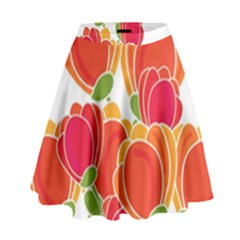 Orange Flowers  High Waist Skirt