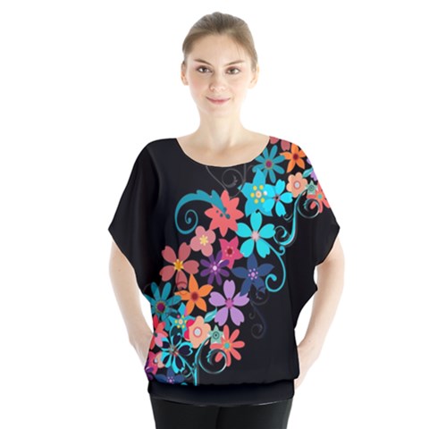 Coorful Flower Design On Black Background Blouse by GabriellaDavid